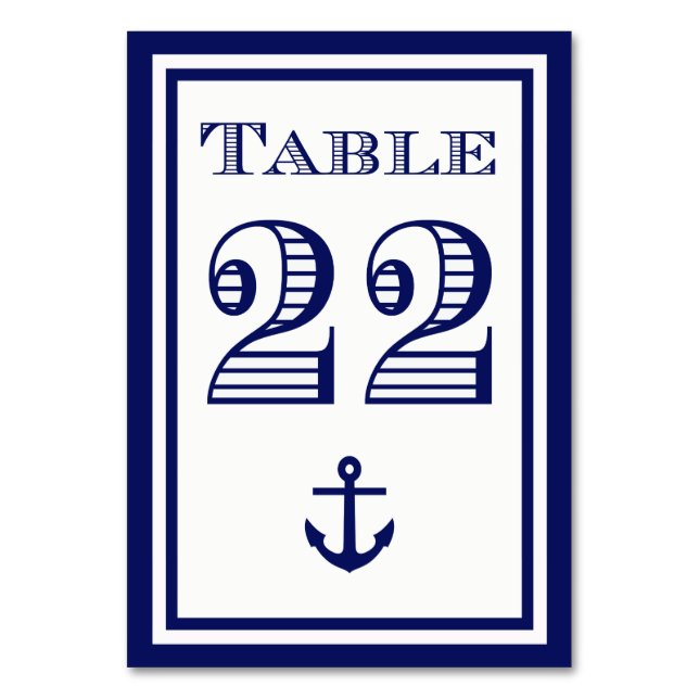 Tarjeta de mesa simple ancla con marco azul marino (Anverso)