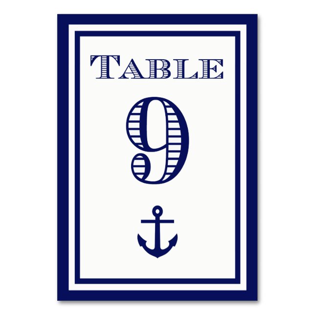 Tarjeta de mesa simple ancla enmarcada en azul mar (Anverso)
