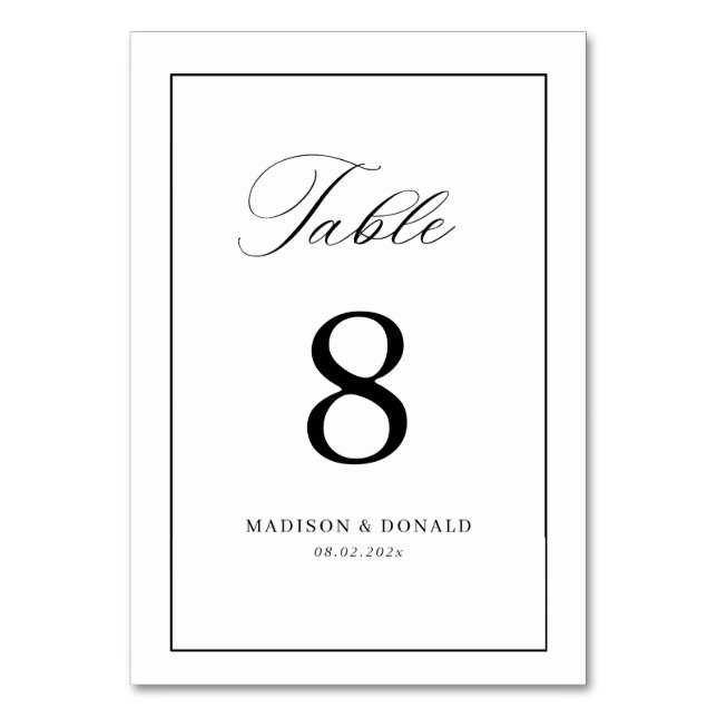 Tarjeta De Mesa Simple black frame calligraphy table number (Anverso)