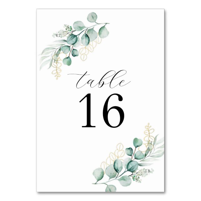 Tarjeta De Mesa Simple Boda Rústico Eucalyptus Greenery (Anverso)