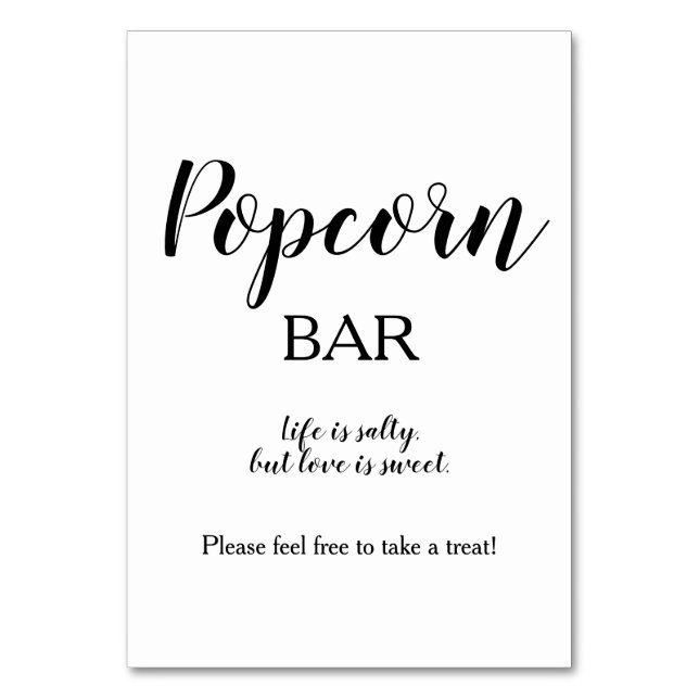 Tarjeta De Mesa Simple caligrafía blanca negra barra de palomitas (Anverso)