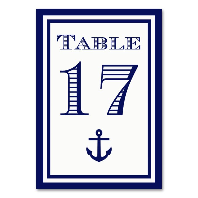 Tarjeta de mesa simple con ancla en marco azul mar (Anverso)