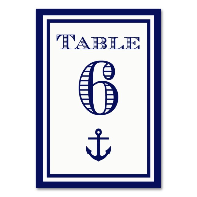 Tarjeta de mesa simple con ancla en marco azul mar (Anverso)