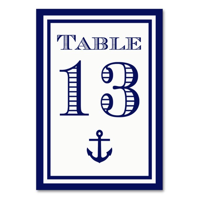 Tarjeta de mesa simple con ancla en marco azul mar (Anverso)
