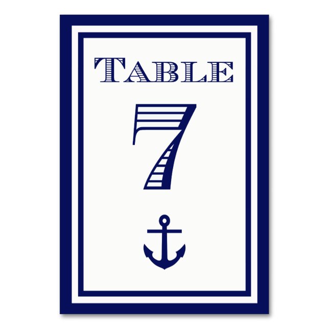 Tarjeta de mesa simple de ancla con marco azul mar (Anverso)