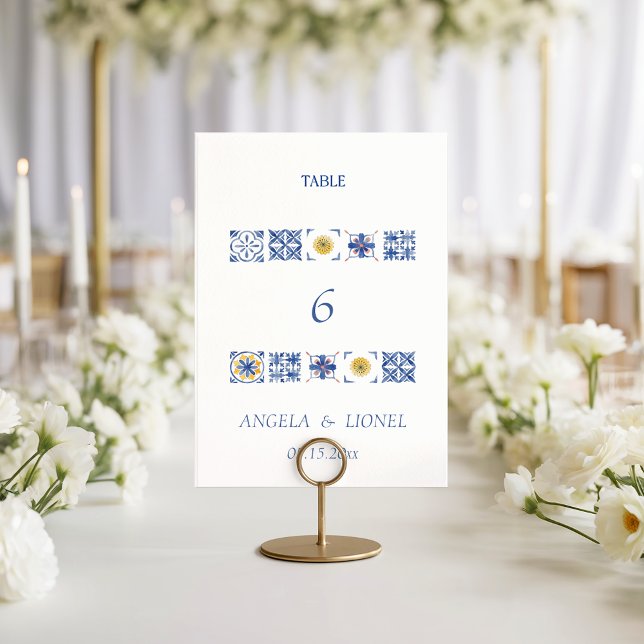 Tarjeta De Mesa Simple Elegant Tiles Amalfi Coast Italy Wedding (Subido por el creador)