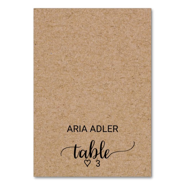 Tarjeta De Mesa Simple Faux Kraft Calligraphy Escort Place Card (Anverso)