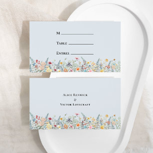 Tarjeta De Mesa Simple Flor silvestre Dusty Blue Boda Menú Flat