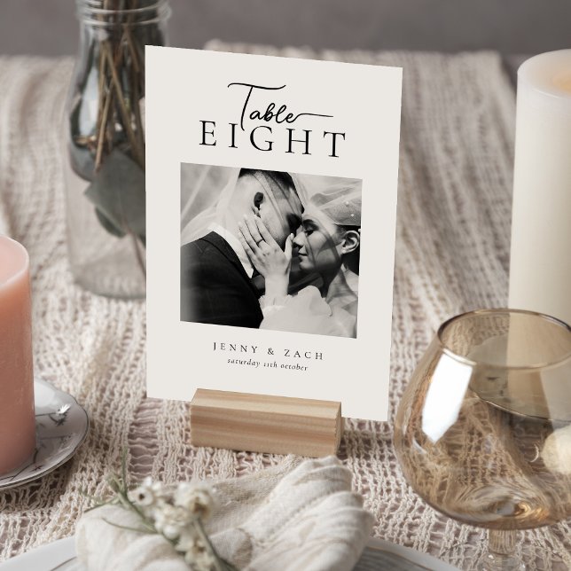 Tarjeta De Mesa Simple Foto de Boda con Guión Moderno (Subido por el creador)