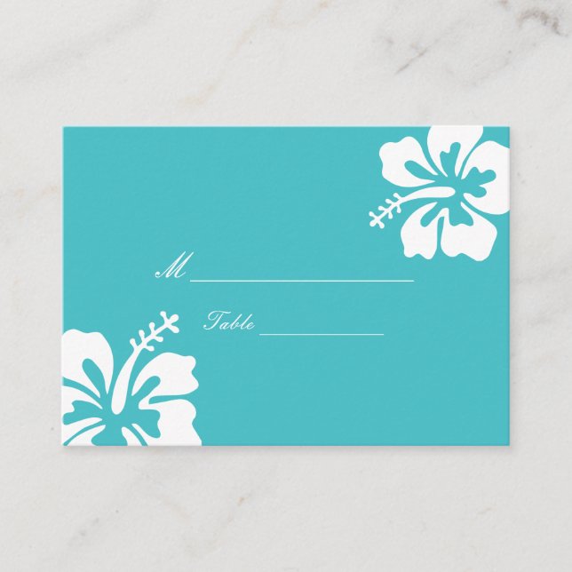 Tarjeta De Mesa Simple Hibiscus Turquoise Boda Place Card (Anverso)