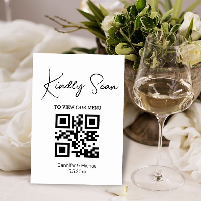 Tarjeta De Mesa simple minimal código qr menú de boda (Subido por el creador)