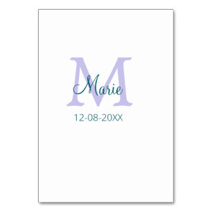 Tarjeta De Mesa simple mínimo añadir nombre monograma púrpura fech