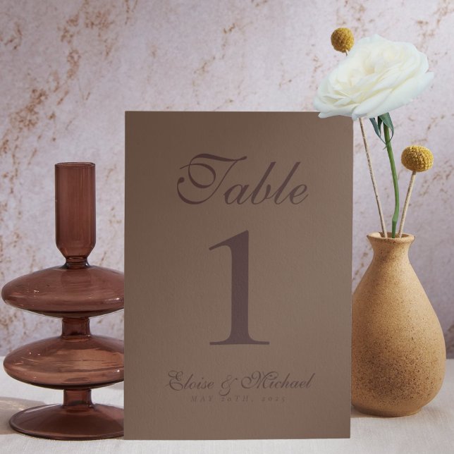 Tarjeta De Mesa Simple Modern Mousse Brown Wedding (Elevate your reception setup with these Modern Mousse Brown Wedding Table Numbers!)
