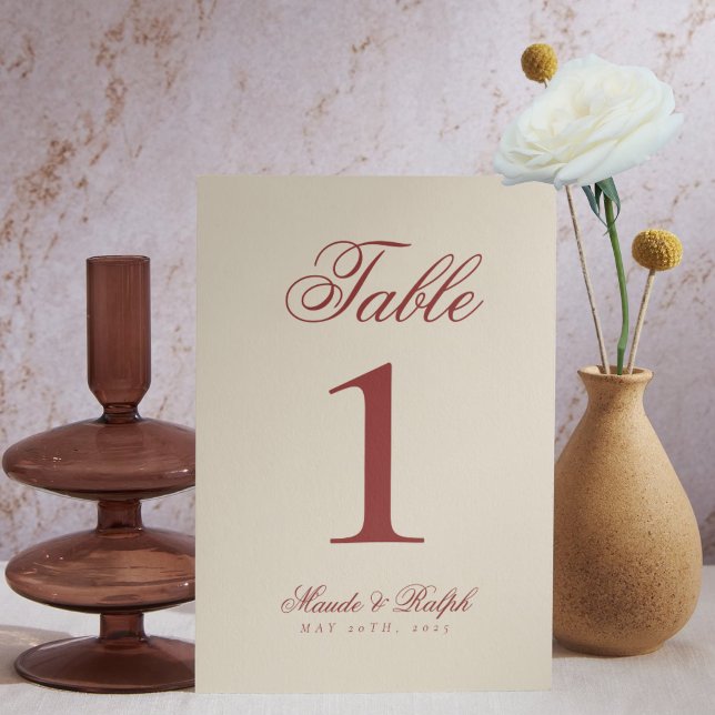 Tarjeta De Mesa Simple Modern Old Money Bold Red Wedding (Guide guests to their seats with sophistication using these Old Money Bold Red Wedding Table Numbers)