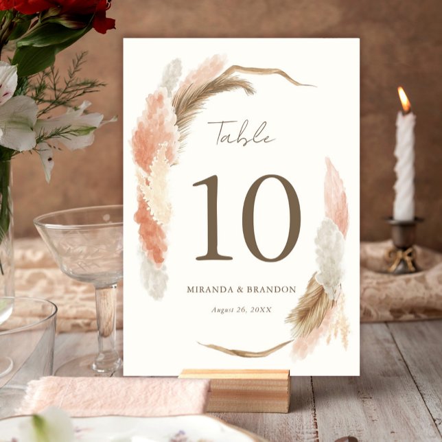 Tarjeta De Mesa Simple Modern Rustic Pampas Grass Wedding (Subido por el creador)