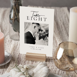 Tarjeta De Mesa Simple Modern Script Wedding Photo