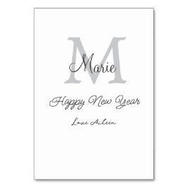 Tarjeta De Mesa simple monograma minimalista de año nuevo gris nom