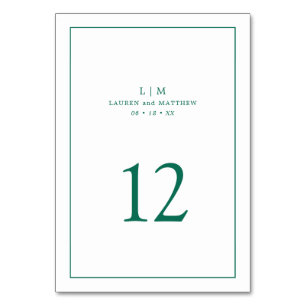 Tarjeta De Mesa Simple Monograma Verde Esmeralda Boda Elegante