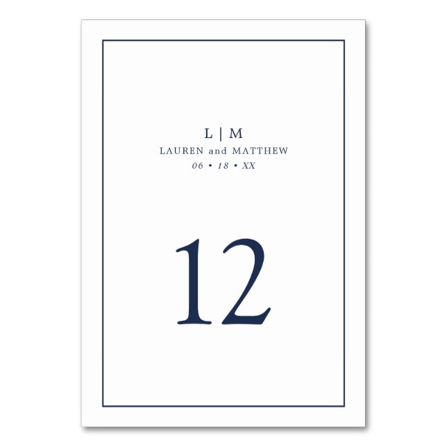 Tarjeta De Mesa Simple Navy Blue Monograma Elegante Boda (Anverso)