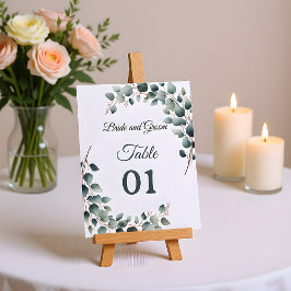 Tarjeta de mesa simple para boda de eucalipto