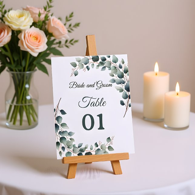Tarjeta de mesa simple para boda de eucalipto (Subido por el creador)