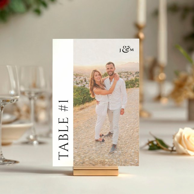 Tarjeta De Mesa Simple Photo Monogram Wedding (Subido por el creador)