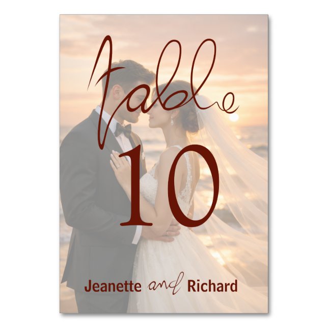 Tarjeta De Mesa Simple Romantic Sunset Beach Wedding Table Number (Anverso)