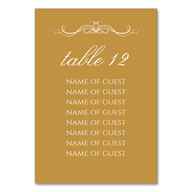 Tarjeta De Mesa Simple Stylish Gold Table Number With Guest Names (Anverso)