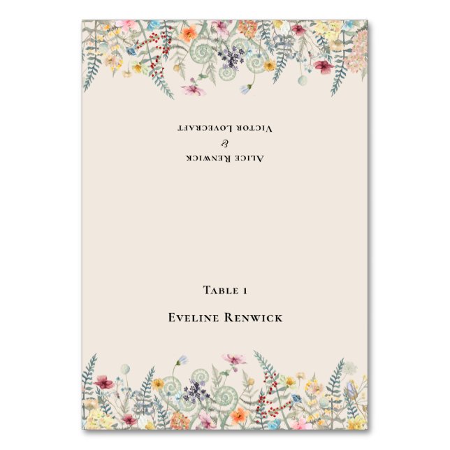 Tarjeta De Mesa Simple Wildflower Fern Boda Foldable Place Card (Anverso)