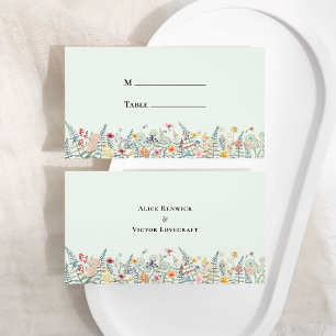 Tarjeta De Mesa Simple Wildflower Fern Mint Green Boda Flat