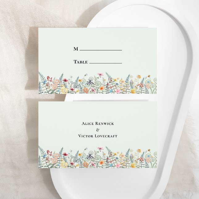 Tarjeta De Mesa Simple Wildflower Fern Mint Green Boda Flat (Subido por el creador)