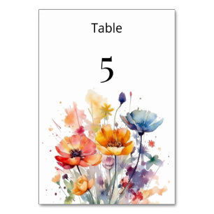 Tarjeta De Mesa Sinfonía de flores silvestres: Acuarela colorida d
