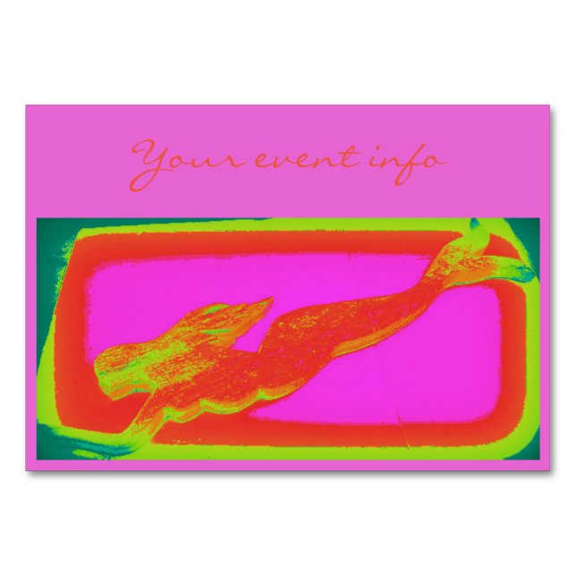 Tarjeta De Mesa sirena de natación roja (Anverso)