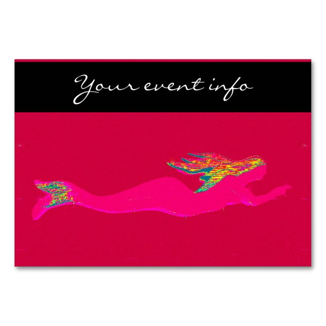 Tarjeta De Mesa sirena de natación rosa (Anverso)