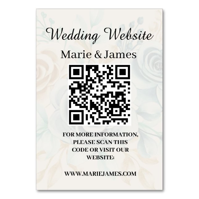 Tarjeta De Mesa Sitio Web del boda Agregar nombre Código QR Foto M (Anverso)