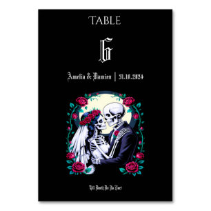 Tarjeta De Mesa Skeleton gótico iluminado por luna hasta Boda flor