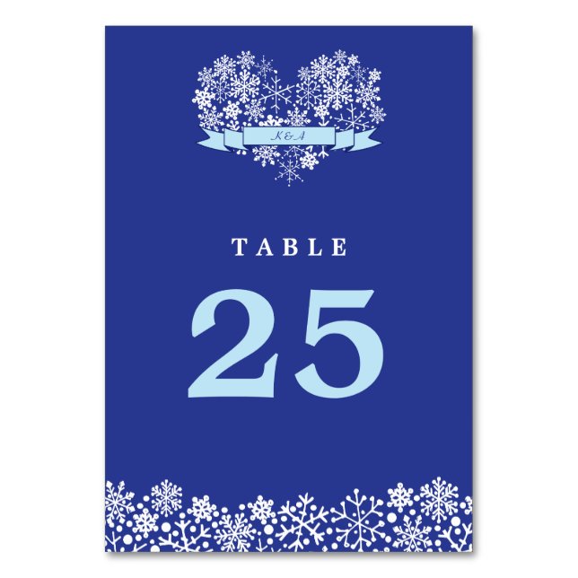 Tarjeta De Mesa Snowflake Heart Winter Wedding Número de tabla (Anverso)