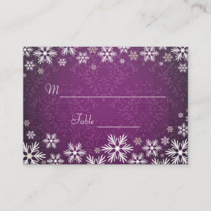 Tarjeta De Mesa Snowflakes and Purple Damask Wedding Place Setting