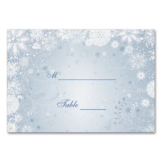 Tarjeta De Mesa Snowflakes white silver blue Table Place card (Anverso)