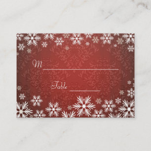 Tarjeta De Mesa Snowflakes y Red Damask Wedding Place Setting