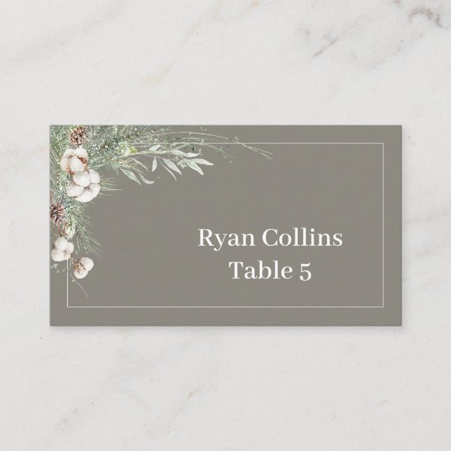 Tarjeta De Mesa Snowy Greenery Place Cards (Anverso)