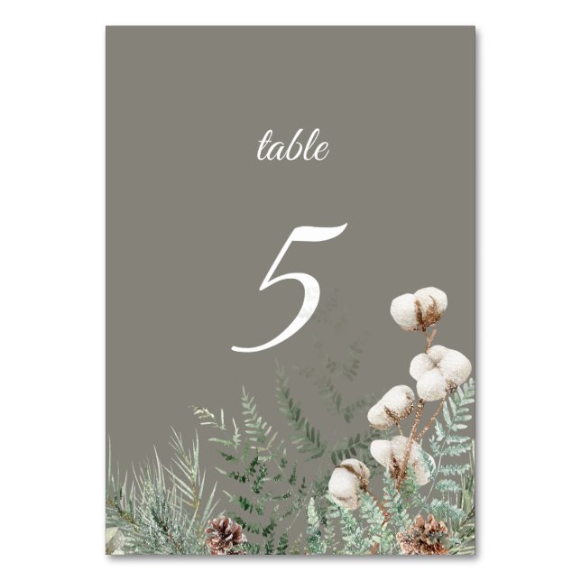 Tarjeta De Mesa Snowy Greenery Table Number Card (Anverso)