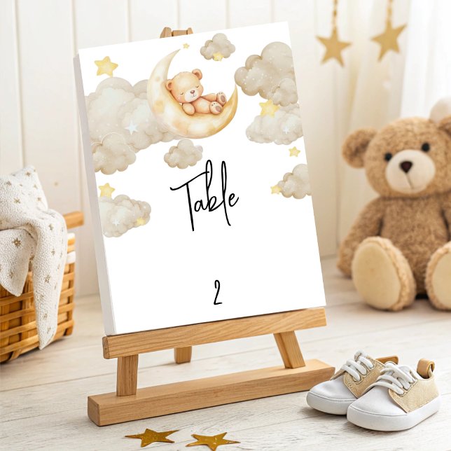 Tarjeta De Mesa Sobre la luna Teddy Oso Número de Tabla de Baby Sh (Subido por el creador)