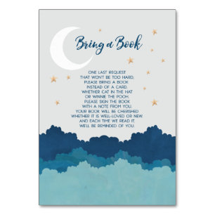 Tarjeta De Mesa Sobre la luna traiga un libro Baby Shower Insertar