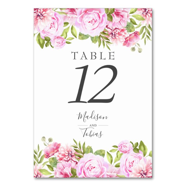 Tarjeta De Mesa Sofisticado guión floral de peonía rosa sonrojada (Reverso)