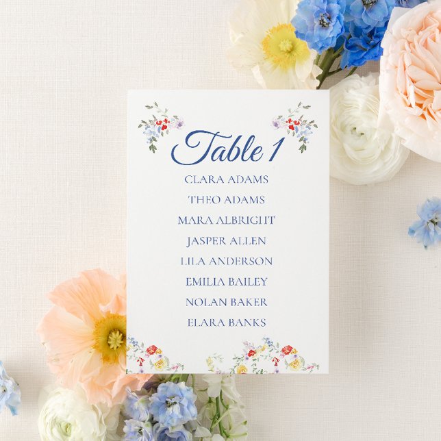 Tarjeta De Mesa Soft Blue Floral Wedding Seating Chart Card (Subido por el creador)