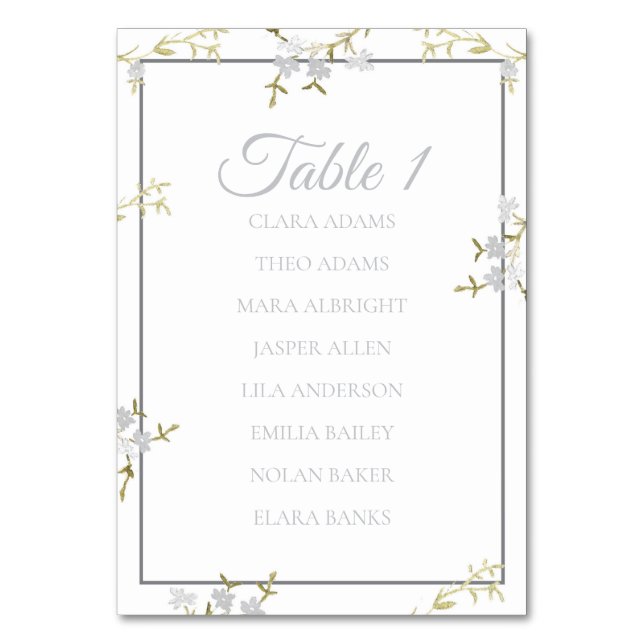 Tarjeta De Mesa Soft Grey Floral Elegant Wedding Seating Chart (Anverso)