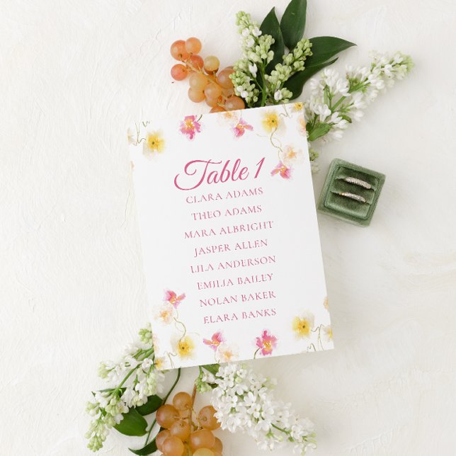 Tarjeta De Mesa Soft Pink Floral Number Seating Chart Card (Subido por el creador)