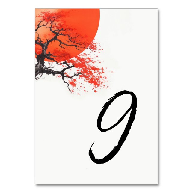Tarjeta De Mesa Sol rojo y Sakura antiguo (Anverso)