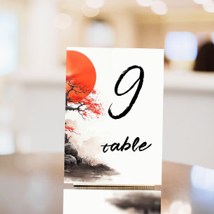 Tarjeta De Mesa Sol Rojo y Viejo Sakura
